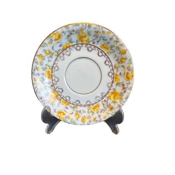 Vintage Inarco Yellow Rose Tea Cup Saucer Gold Trim Japan Footed - Picture 3 of 6